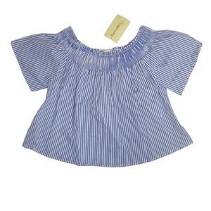 NEW Rebellion‎ Again off the shoulder blue striped boho top blouse S